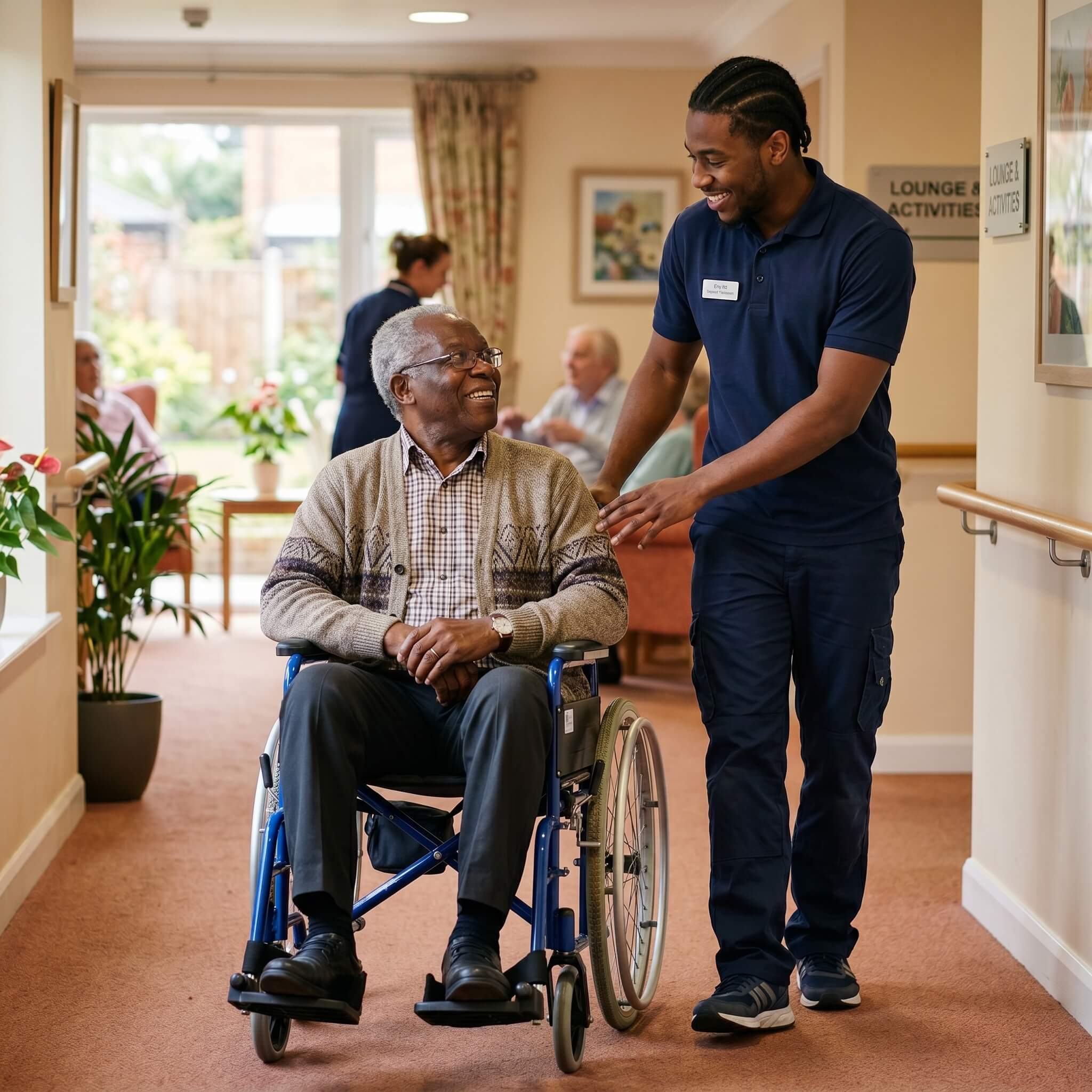 Support worker with client in care setting